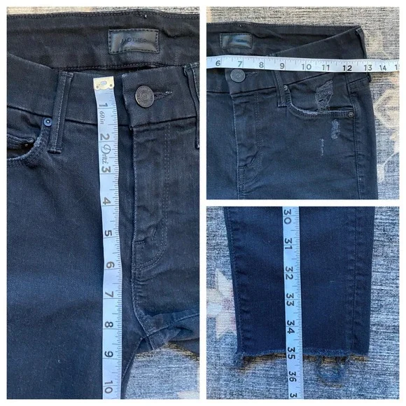 MOTHER Looker Ankle Fray Black Denim Jeans Women's Size 23 Distressed - Picture 6 of 7